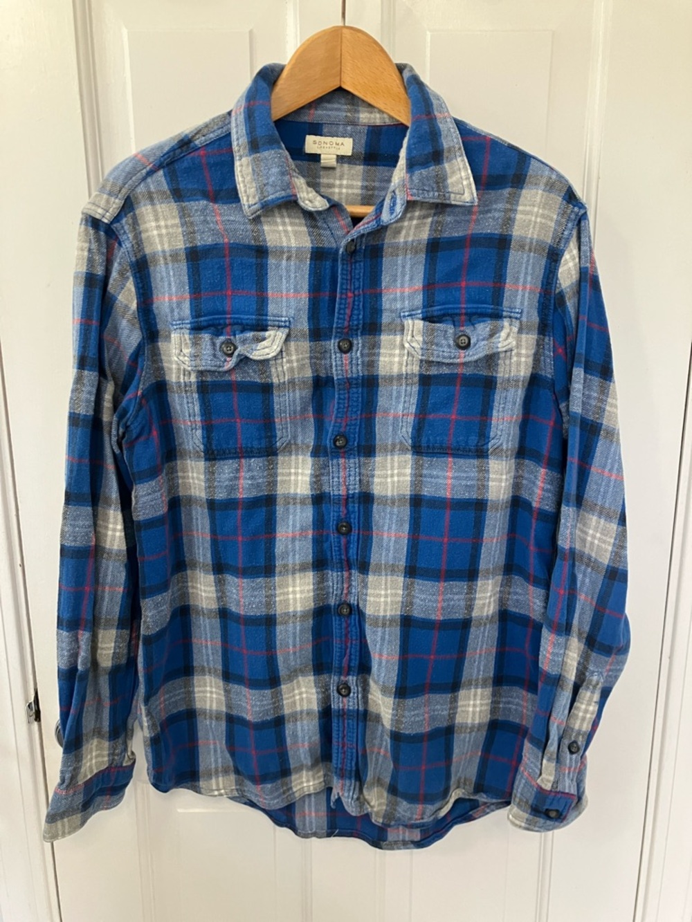 Plaid flannel Blue and Gray Button-Down Shirt size large Sonoma Life + Style